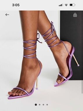 Public Desire Metallic Lavender Strappy Pointed Heels